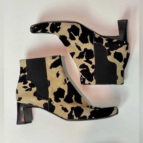 Via Spiga Ankle Boots Cow Print Suede Square Toe size 8.5 Made in Italy Y2K 90s - Picture 3 of 15